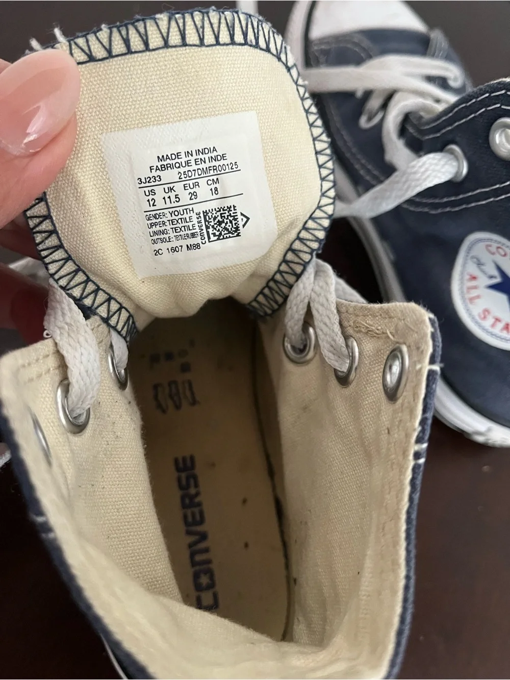 Kids sz 12 Converse High Top Sneakers - Navy Blue with White Accents